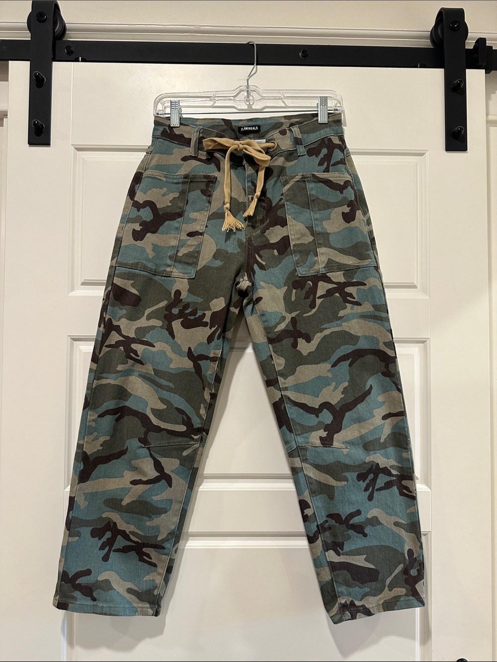 Camo Ankle Cargo Pants with Drawstring Waist - Green Multi